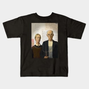 American Gothic Plain Couple on Antique Postcard Collage Kids T-Shirt